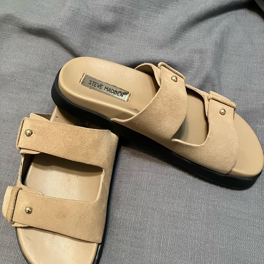 Steve Madden Beige Suede Slide Sandals
